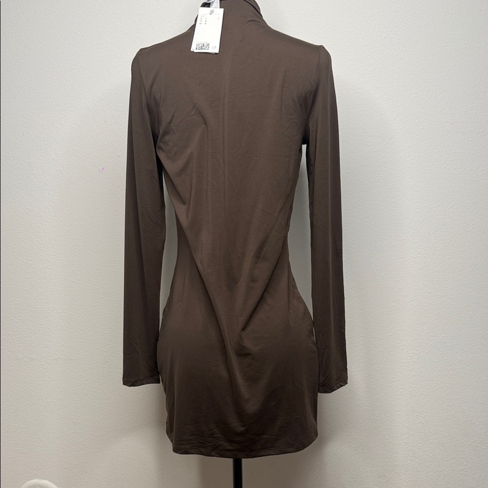 NWT Olive Green Long Sleeve Mock Turtleneck Dress L - Picture 4 of 6